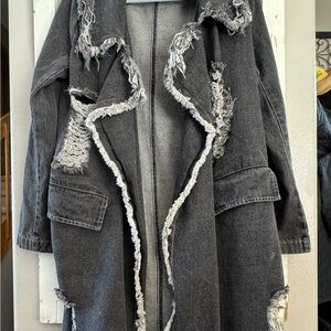 POL Distressed Black long Denim Jacket